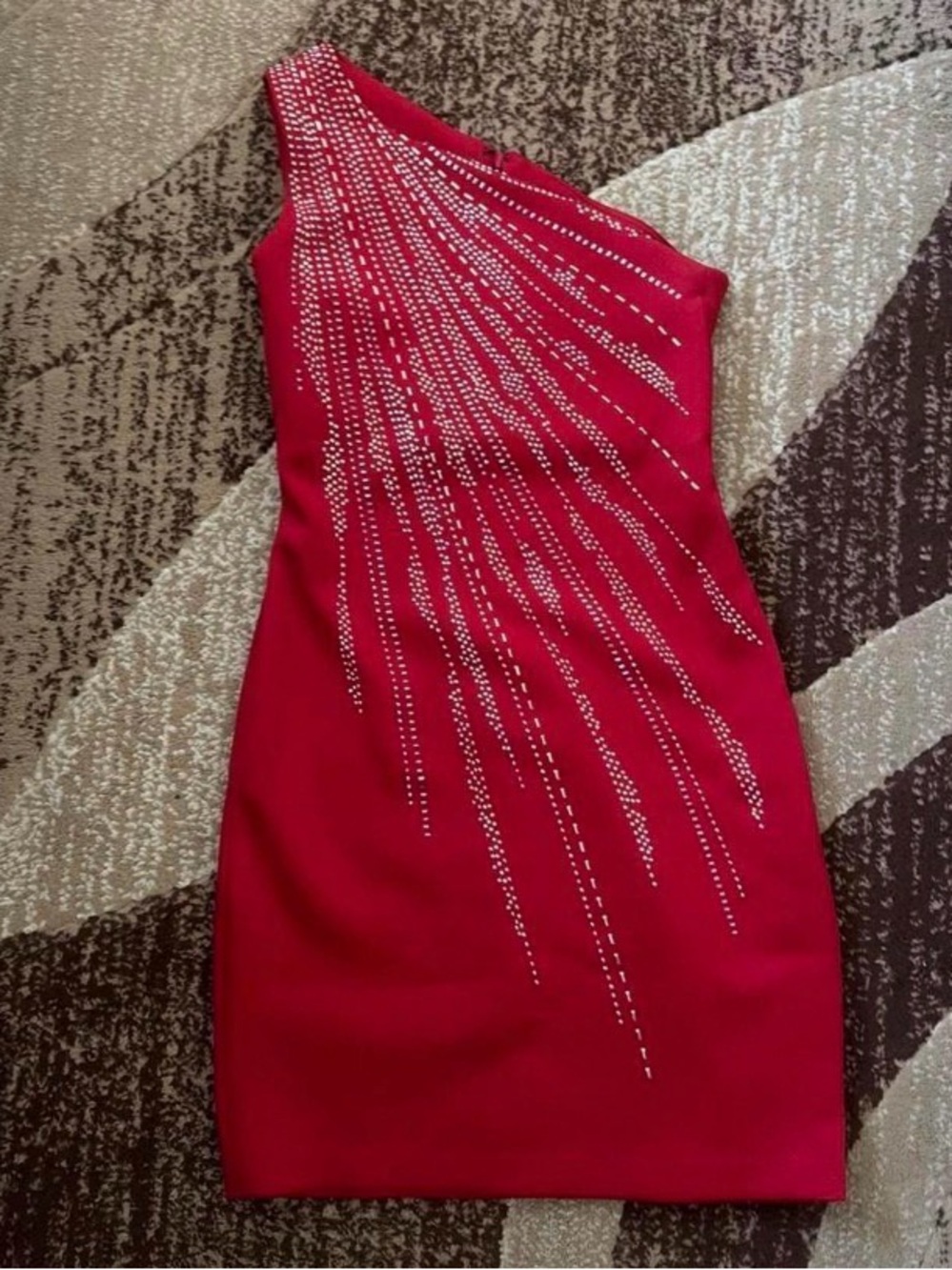 Calvin Klein Red One-Shoulder Crystal-Embellished Bodycon Dress